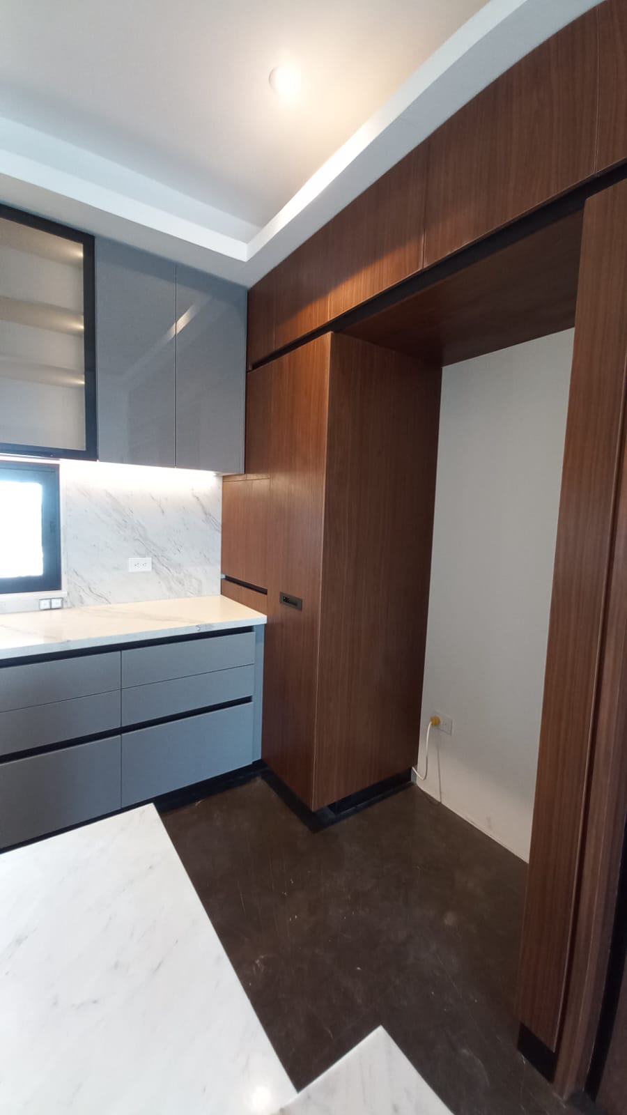 Modul Woods kitchen — walnut tall cabinets